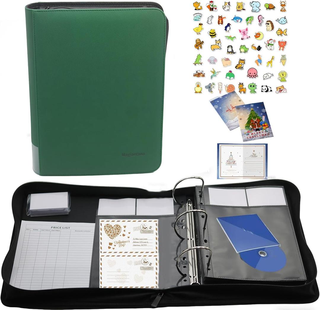 sale Card Display Album,100 pockets and 100 label papers,Used for retail,craft fairs trade shows sell holiday greeting card,postcard,photo,sticker,finished paintings,CD disc (turquoise)