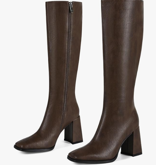 Wetviro Knee High Boots for Women Tall Boots Womens Chunky Block Heel Dress GoGo Long Boots(Brown, 10)