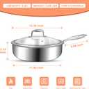 EWFEN 12 Inch Tri-Ply Stainless Steel Frying Pan, Compatible with All Cooktops Up to 600, Large Frying Pan with lids, Induction-Ready Skillet, Dishwasher and Oven Safe, Even Heat, 12" Saute Pan+Lid