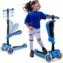 Hurtle 3-Wheeled Scooter for Kids - Wheel LED Lights, Adjustable Lean-to-Steer Handlebar, and Foldable Seat - Sit or Stand Ride with Brake for Boys and Girls Ages 1-14 Years Old (Blue)