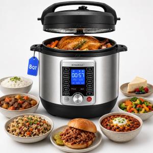 KINGBULL 14-in-1 Electric Pressure Cooker 8 Quart, Stainless Steel Multi Cooker with LCD Display and Knob Control, Slow Cooker, Rice Cooker, Steamer, Sauté, Yogurt Maker, Warmer, DIY Mode