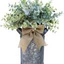 Winlyn Set of 1 Farmhouse Faux Eucalyptus Arrangement Centerpiece Rustic Galvanized Metal Milk Can Vase Artificial Eucalyptus Bushes Greenery Plants for Wedding Kitchen Home Indoor Table Shelf Décor