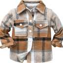 Boys Flannel Shirts Toddler Plaid Shirt Baby Brown Flannel Shirt Little Boys Long Sleeve Plaid Button Down Shirt Kids Western Shirts Toddler Boy Fall Flannel Shacket Khaki Plaid 2-3 Years