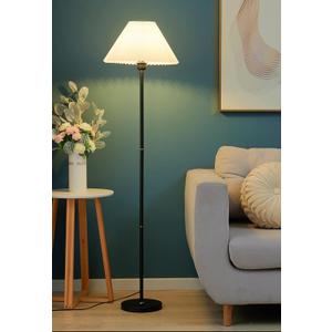 Black Pole Floor Lamp Simple Design Tall Lamp with Shade Standing Lamp with LED Bulb for Living Room and Bedroom (Gray)