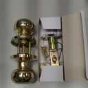 Flat Ball Door Knob with Lock, Keyless Privacy Round Design Doorknob for Bathrooms/Bedrooms, Polished Brass Finish (Pack of 1)