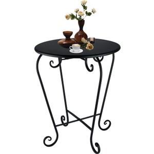 Small Patio Side Table,Round Metal Side Table,Weather Resistant Anti-Rust Outdoor Side Tables,Outdoor End Table for Garden,Porch,Balcony,Yard,Black, 15.7D x 15.7W x 17.3H in