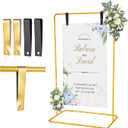 WellSign Wedding Welcome Sign Holder, 68”x31”x 20” Welcome to Our Wedding Sign Adjustable Display Stand with 4 Leather Hanging Straps,Gold Easel Stand Personalized for Baby Bridal Valentine