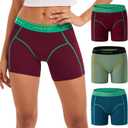 INNERSY Women's 4" Inseam Boxers Briefs Cotton Boyshorts Underwear Ladies Panties 3-Pack (Large, Retro Red&green)
