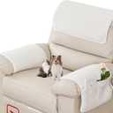 Armrest Covers - Arm Chair Covers Set of 3 Recliner Chair Covers, With pockets Stretch Arm Rest Cover Non-Slip Armchair Protector Cover for Tv Armchair Chair Sofa,Washable (Beige White 22.5x15 in)