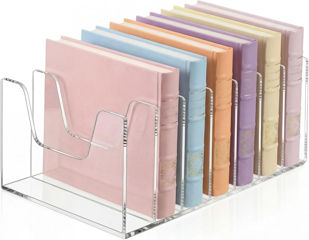 Wenqik Clear Acrylic Desktop File Organizer Vertical File Sorter 4mm Thick, Large Capacity Upright Magazine Organizer, Book Paper, Notebooks, Envelopes, Mail Holder(1 Pack,7 Section)