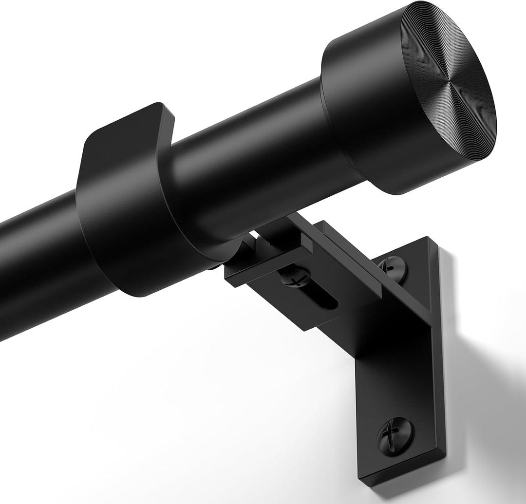 Black Curtain Rod 34 to 124 Inch, Heavy Duty 1 Inch Curtain Rods for Windows, Adjustable Decorative Long Window Treatment Rods with Modern Solid Aluminum Finials, Easy Installation