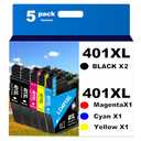 LC401XL Ink Cartridges for Brother Printer Compatible for LC401 Ink Cartridges for MFC-J1010DW MFC-J1012DW MFC-J1170DW Printer 5 Pack (2 Black, 1 Cyan, 1 Magenta, 1 Yellow)