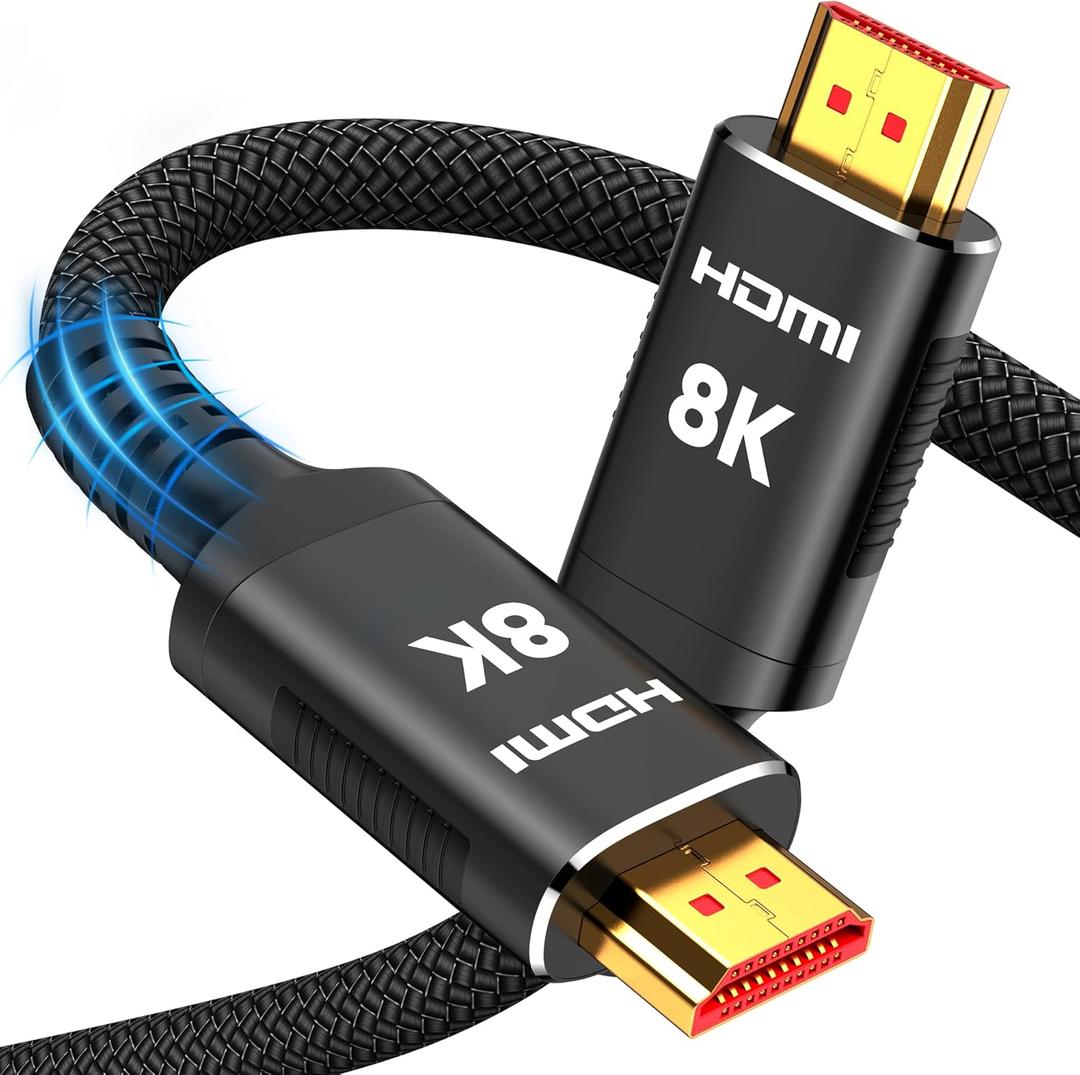 Snowkids 8K HDMI 2.1 Cable 12 ft, Non-Slip Nylon Braided, 48Gbps Ultra High-Speed HDMI Cables Cord, 10K 8K@60Hz, 4K@120Hz Compatible for TV/PS-5/X-box/Projector/Sound System & More