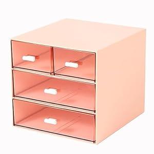 Makeup Organizer with 4 Drawers, Desk Organizer, Cosmetics Storage Box for nail polish, Lipstick, Brushes, Jewelry, Skincare, Bathroom Organization Boxes - Blue