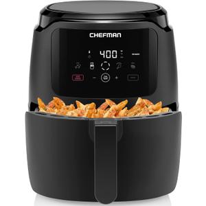 Chefman Digital Air Fryer, Large 5 Qt Family Size, One Touch Digital Control Presets, French Fries, Chicken, Meat, Fish, Nonstick Dishwasher-Safe Parts, Automatic Shutoff, Black