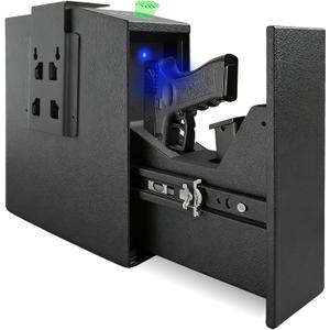 Biometric Pistol Gun Safe with Auto Sliding Door 0.1s Quick Access Handgun Safe for Nightstand, Desk, Bedside, Truck Fingerprint, PIN Code & Key Access Security Box