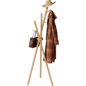 VICITON Wooden Coat Rack, Tripod Coat Tree Freestanding with 3 Hooks for Clothes, Hats and Handbags, Coat Hanger Stand for Bedroom, Living Room, Entryway (Light)