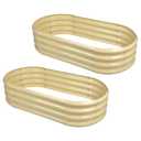 Land Guard 2Pcs Galvanized Raised Garden Bed Kit, 10×4×1ft Galvanized Planter Raised Garden Boxes Outdoor, Oval Large Metal Raised Garden Beds for Vegetables (Cream Yellow)