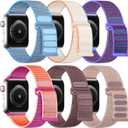 WJK Stretchy Nylon Straps Compatible with Apple Watch Bands 38mm 40mm 41mm 42mm 44mm 45mm 46mm 49mm for Women Men. Breathable Braided Band for iWatch Series 11 10 SE Ultra 9 8 7 6 5 4 3 2 1, 6 Pack (Pomegranate/Lilac/Tahoe Blue/Light Beige/Milk Tea/Smokypurple)