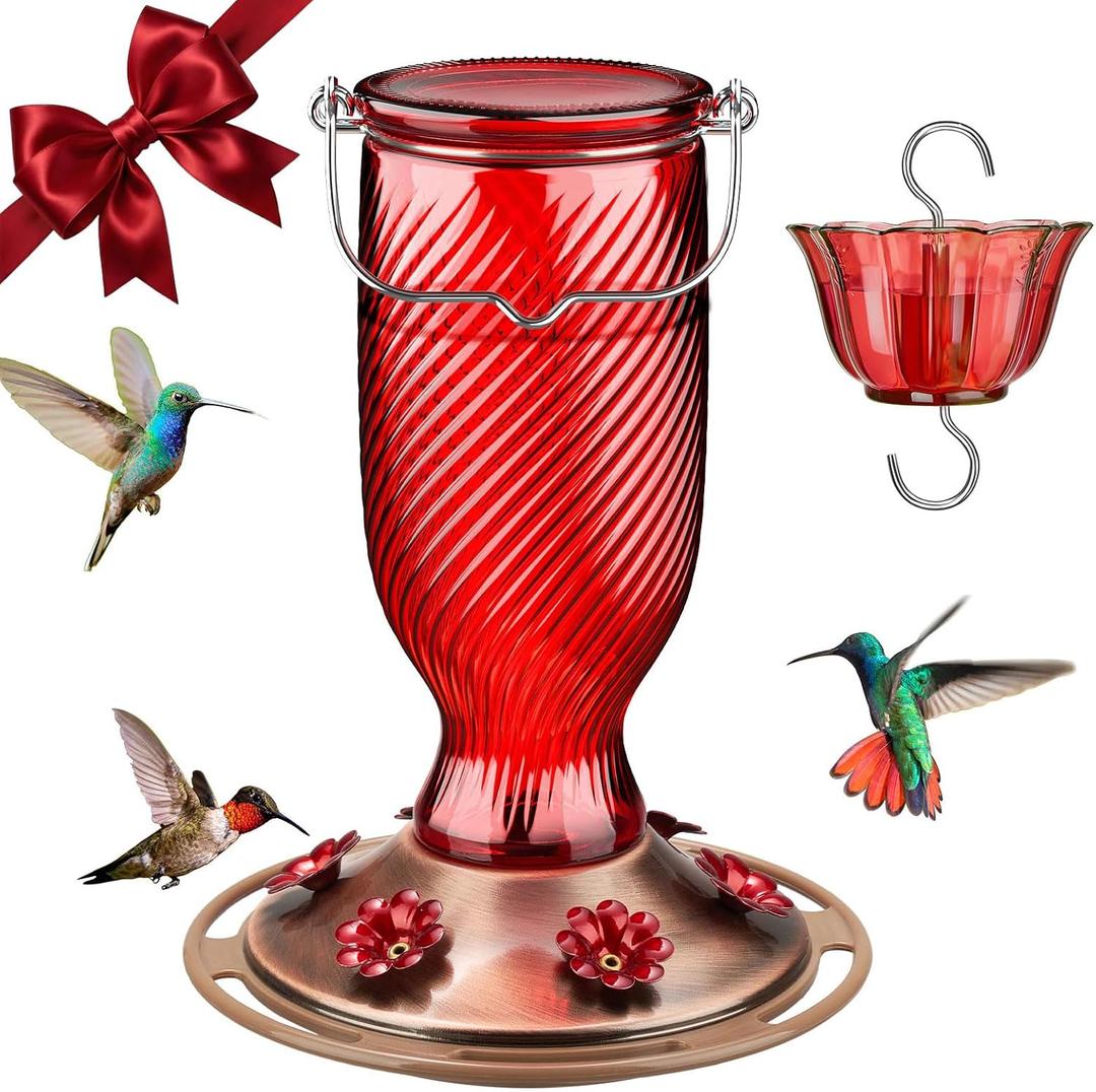 Kingsyard 24 Oz Glass Hummingbird Feeder for Outdoors, Red