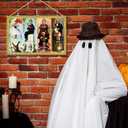 Haunted House Halloween Wall Art Large Wooden Vintage Gold Framed Horror Theme Pictures for Rustic Landscape Wall Decor, Aesthetic Halloween Wall Welcome Decor (Including Wooden Frame)