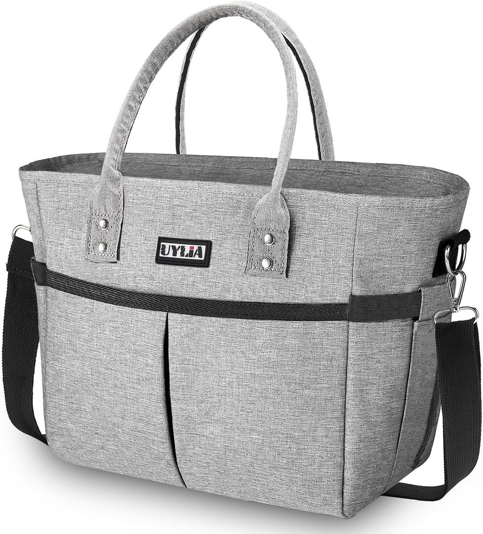 Lunch Bags for Women,Insulated Lunch Tote Bag with Adjustable Shoulder Strap, Lunch Box with Drinks Holder for Adults Men Work Picnic Beach Workout (Grey, Large) (Gray)