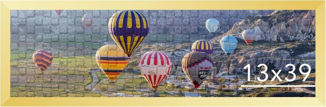 13x39 Picture Frame Gold for Puzzles Poster Photo Picture, Horizontal and Vertical Formats for Wall Hanging, 13 x 39 Wall Gallery Poster Photo Puzzles Frame for 13 by 39 Photos Posters, Gold