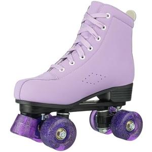 MEIGLQEA Roller Skates for Girls and Women, Cozy PU Leather Gradient Color Skates with Flash Wheels, Indoor Outdoor Skates for Beginner 32