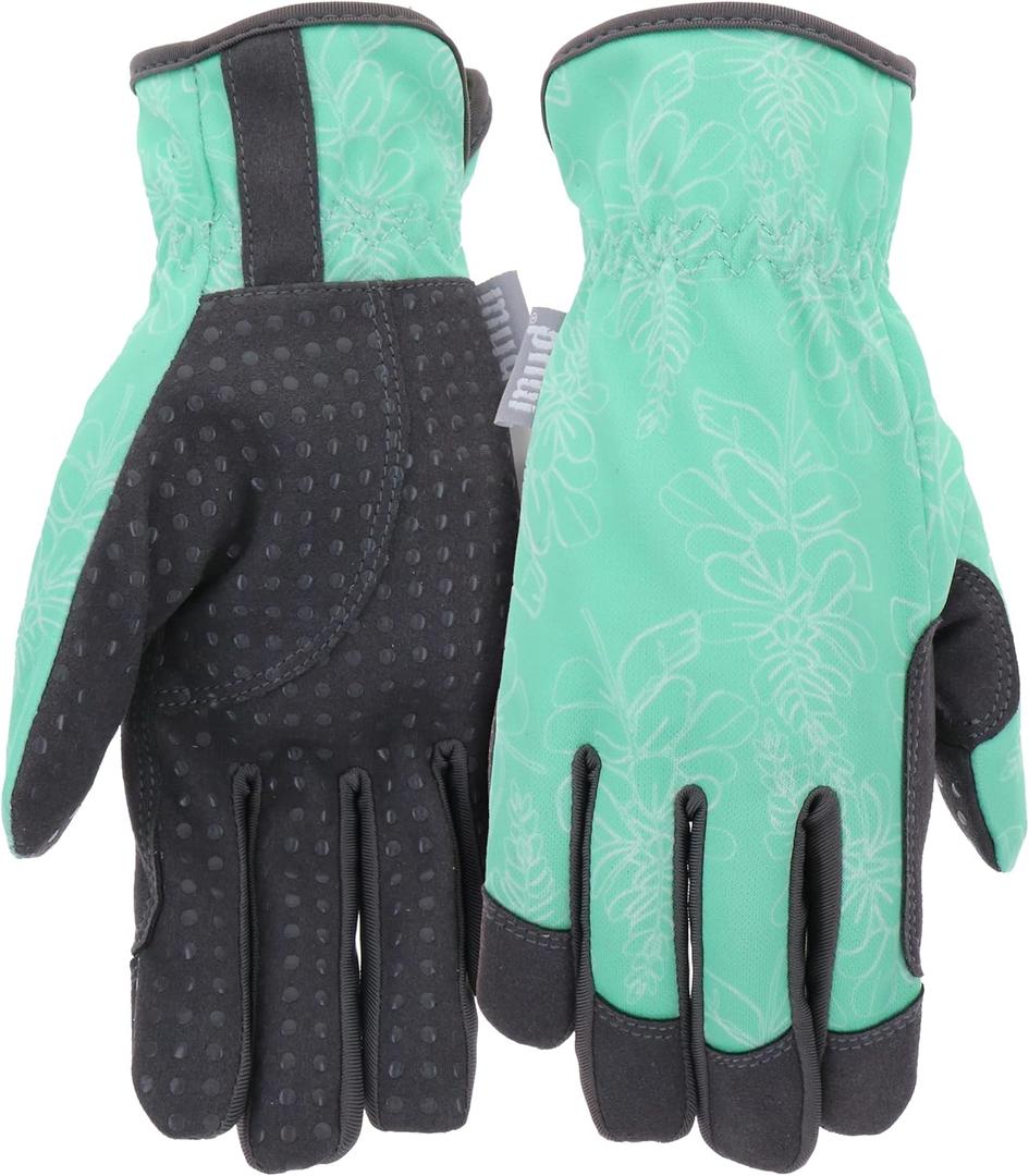 MUD Everyday Women's Synthetic Leather Palm with Silicone Dotted Grip Garden Gloves (Medium/Large, Blue)