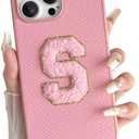 Skyseaco for iPhone 15 Pro Max Case, Cute Monogram Phone Case for Women Girls with Pink Initials Phone Case Luxury Leather Shockproof Protective Cover for iPhone 15 Pro Max 6.7 inch - S