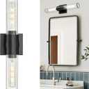Modern Sconce Wall Lighting, HWH 20'' Black Bathroom Light Fixtures Over Mirror, 2-Light Vanity Light Bar Wall Mounted Vertical and Horizontal, Striped Glass, 5HJF85B BK