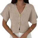 SOLY HUX Women's Short Sleeve Cardigan Sweater Spring Office Clothes Button Down V Neck Slim Fit Elegant Knit Tops, S