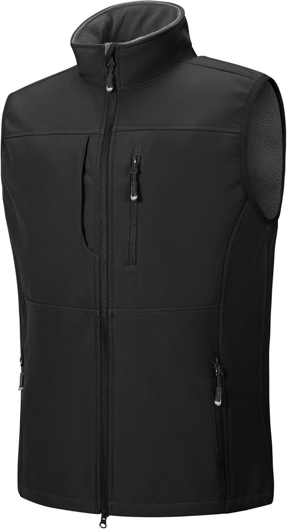 33,000ft Men's Lightweight Softshell Vest Outerwear Zip Up Fleece Lined Windproof Sleeveless Jacket for Golf Running Hiking (Medium, Black)