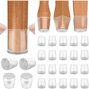 BALEINE 24 Pack Silicone Chair Leg Floor Protectors, Stool Leg Protectors Cap, Non-Slip Chair Leg Caps for Hardwood Floors (Clear & Small, 24 Pack)
