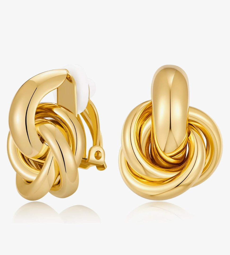 Gold Geometric Clip On Earrings for Women Chunky Gold Knot Link Clip Earrings Trendy Jewelry