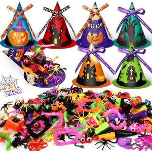 234 PCS Halloween Party Favors for Kids,24 Pack Witch Hat Goodie Bags Prefilled Halloween Toys for Trick or Treat Toy for Kids Halloween Gifts Boys Girls Toys Classroom Prizes Party Supplies