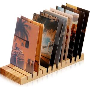 Marsui 1 Pc Christmas Greeting Card Display Stand 12 Slot Wooden Card Holder Multi Purpose Rack Tabletop Photo Organizer for Vendor Postcards Post Sticker Bookmark Home Office Decoration (Wood)