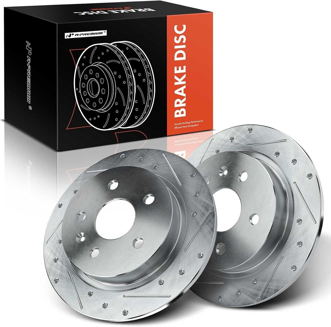 A-Premium 11.50 Inch (292.1mm) Rear Drilled and Slotted Disc Brake Rotors