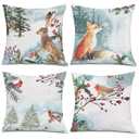Watercolor Snowy Winter Woodland Animals Decorative Throw Pillow Covers for Holiday, Home Sofa Bed Couch Farmhouse Holiday Decor 18x18 Inch Set of 4