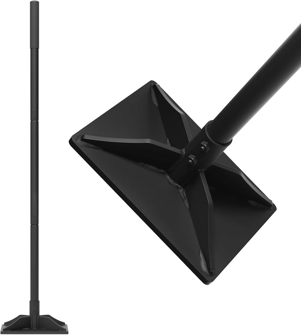 Steel Tamper Tool, Hand Tamper with Larger 8"x10" Rectangular Metal Tamper Head, 49 inch Long Handle Ground Tamper Tool for Dirt, Heavy Duty Garden Tamper for Soil, Landscaping, Black