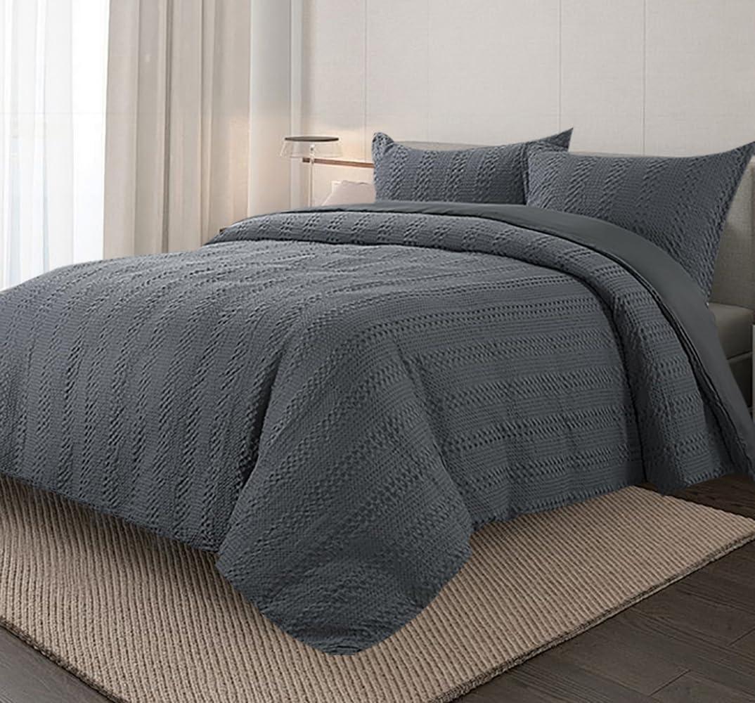 120x120 Extra Large King Size Waffle Duvet Cover, Microfiber Duvet Cover Set, King Size Gray Duvet Cover, Bohemian Style, 3 Piece Set