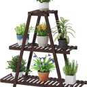 Plant Stand For Indoor Outdoor Tiered Plant Shelf 3 Tier 8 Potted Bamboo Flower Holder Ladder Rack For Multiple Triangle Table Plant Pot Stand (Brown)