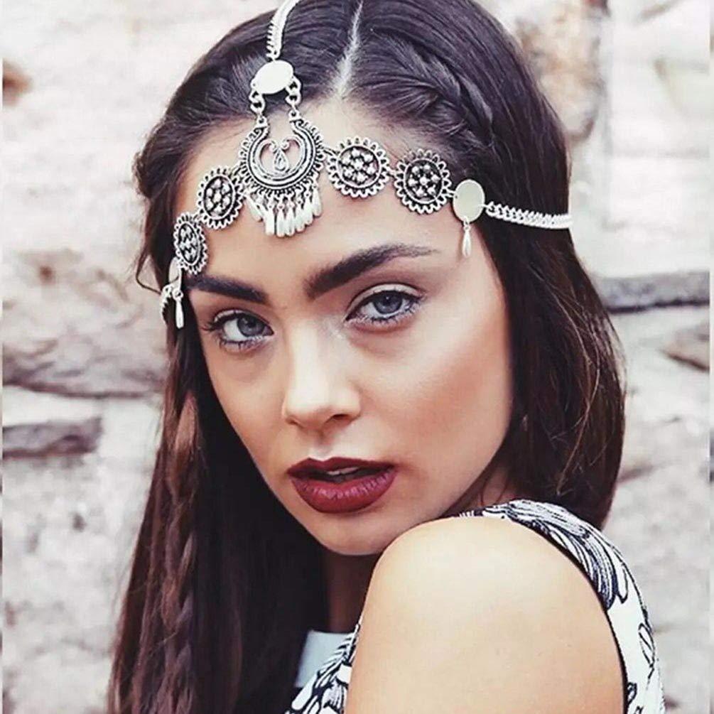 Tgirls Vintage Flower Head Chain Hair Silver Sequin Water Droplets Headpieces Festival Hair Accessories for Women and Girl