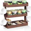 3 Tier Tea Bag Organizer - Wall-Mounted Holder with Partitions, 4 Hooks, Wooden Tea Box for Office, Kitchen, Cabinet, Pantry