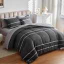 Flysheep Ombre Boho Striped Bed in a Bag 7 Pieces King Size, White Striped on Black Dark Gray Comforter Sheet Set (1 Comforter, 1 Flat Sheet, 1 Fitted Sheet, 2 Pillow Shams, 2 Pillowcases)