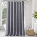 Extra Long Grey Waffle Weave Shower Curtain Cotton Fabric Texture Shower Curtain for Bathroom,72Wx84L