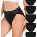 RHYFF Womens Underwear Cotton Bikini Panties High Cut Lace Panty Stretch Hipster Underpants Ladies Briefs L (5 Pcs)