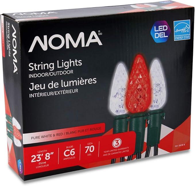 NOMA C6 LED Christmas Lights | 70 Red & Pure White Bulbs | 23.8 Ft. String Light | UL Certified | Indoor & Outdoor