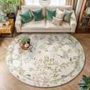 jinchan Round Rugs 7ft Ivory Botanical Birds Print,Machine Washable 7' Circle Nature Plants Modern Soft Non-Slip Kids Throw Area Rugs,Ultra-Thin Low Pile Carpet for Living Room Bedroom Dining Room