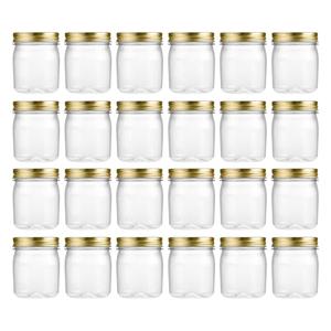 novelinks 8 oz Clear Plastic Jars with Airtight Lids, 24 Pack Plastic Mason Jars with Lids 8oz, Refillable Storage Slime Containers & Small Spice Jar for Kitchen Organization (24 Pack,Gold)